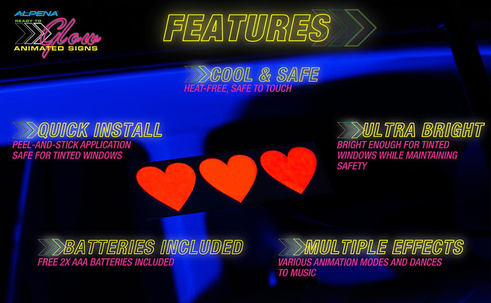 Triple Heart Car Battery Sign Sticker (20x6cm) / 7.87in x 2.36in