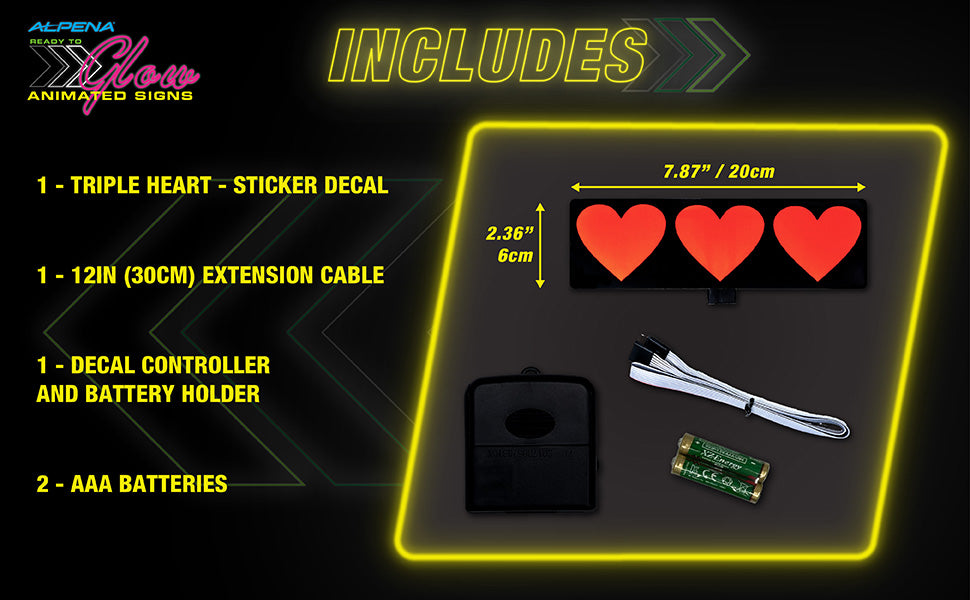 Triple Heart Car Battery Sign Sticker (20x6cm) / 7.87in x 2.36in