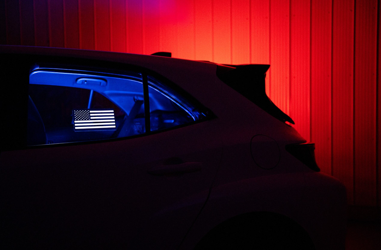 USA Flag Car Sign Sticker – LED Decal | Ultra-Thin, Battery-Powered